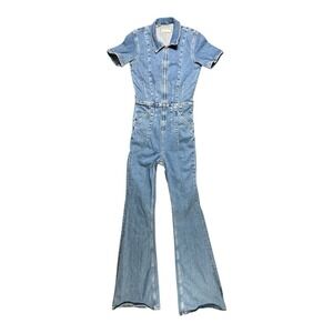 We The Free Jayde Flare Jumpsuit Stretch Denim Small Zip Up One Piece Boho